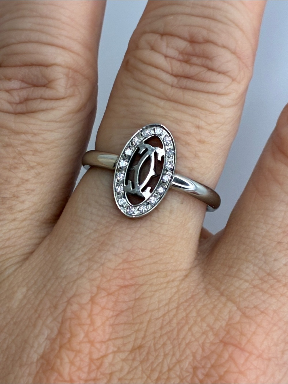 Vintage Silver Oval Halo Ring with CZ Accents - Size 6